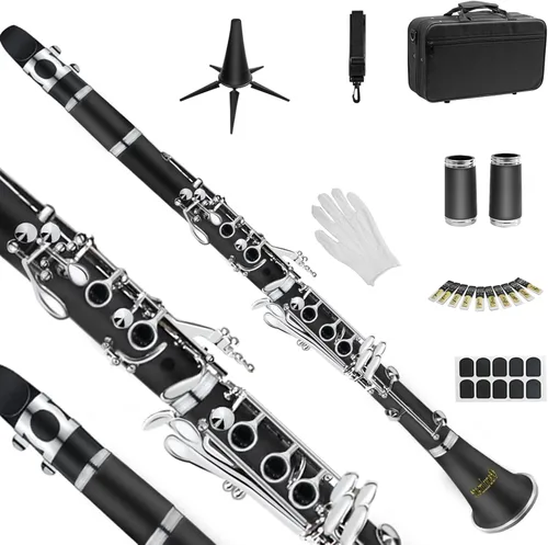 Soulmate Clarinete para principiantes, estudiantes, adultos, juego de clarinete de 17 teclas con estuche rígido de 2 barriles, 10 cañas y kit de