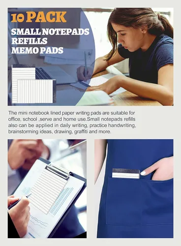 Vista 4 de Paquete de 10 blocs de notas pequeños de 3 x 5 pulgadas, bloc de notas forrado, bloc de notas de escritura con 50 hojas de papel en cada bloc, mini