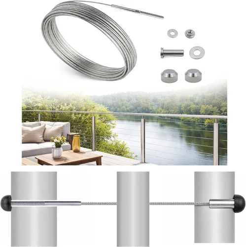 Vista 7 de Fast & Easy Kit de barandilla de cable de 1/8 de pulgada y 5 pies - Acero inoxidable 316 para postes metálicos - Kit completo de instalación de Sin