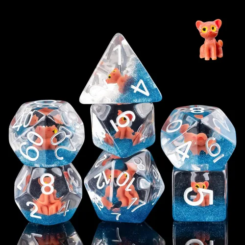 Vista 10 de Cusdie Dados DND de 7 Dados, Juego de Dados Poliédricos Rellenos con Animal, para Juego de Rol D&D Dados (Águila)