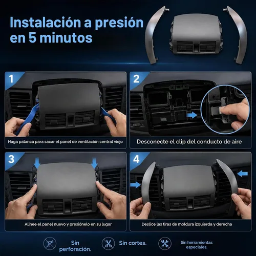 Vista 5 de GXARTS Panel de salida de aire para salpicadero central A/C y tira de adorno 55670-02160 Compatible con Toyota Corolla 2008 2009 2010 2011 2012 2013
