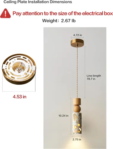Vista 5 de Lámpara colgante de isla de cocina: lámpara colgante de terrazo y madera, base E26 - Accesorio de iluminación moderno para comedor, dormitorio