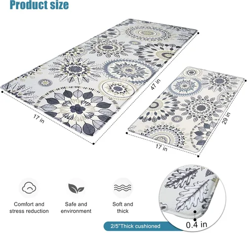 Vista 3 de Juego de alfombras de cocina Sofort de 2 piezas, antifatiga, para el suelo, alfombras de cocina antideslizantes e impermeables, alfombras cómodas