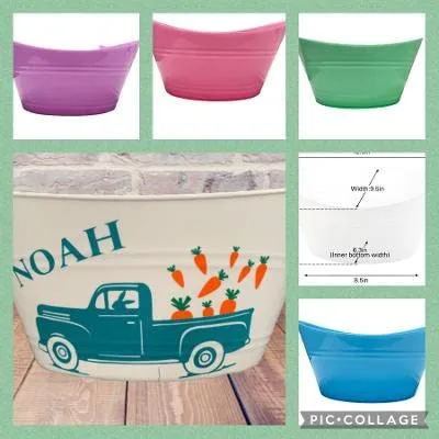 Vista 2 de Personalized Easter Bunny Basket With Name - Custom Bucket with Handles - Large Pail for Egg Hunting