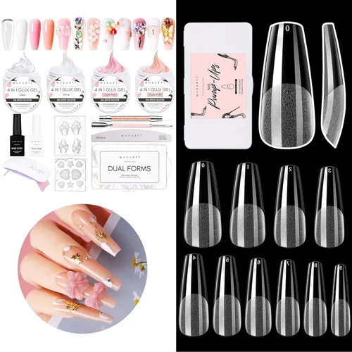 Makartt Kit de gel de uñas sólido constructor para extensión de uñas, paquete de gel duro todo en uno con Makartt 500 puntas de uñas de gel suave de