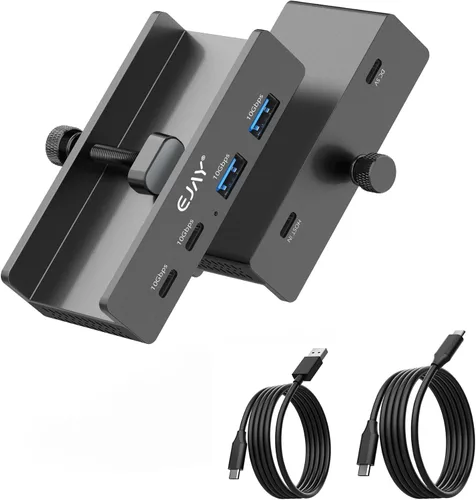 Vista 11 de EJAY 4 puertos 10Gbps USB-C HUB USB3.2 Abrazadera USB HUB Splitter,adaptador USB-C montable con cable de datos y alimentación para iMac 2021