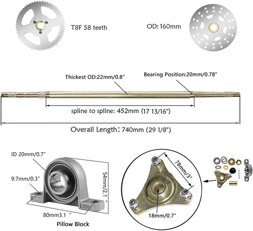 Vista 5 de Kit Completo de Montaje de Eje Trasero Go Kart de 740mm 29 Pulgadas, Incluye Rueda Completa, 13 * 5-6 Neumáticos de Rueda con Llanta y Ensamblaje