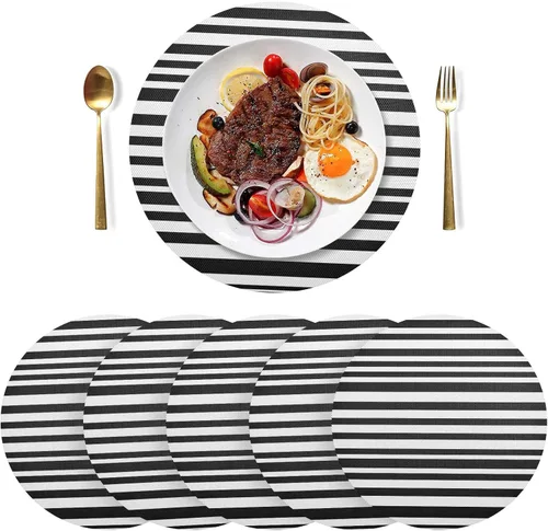 Vista 3 de Black White Stripes Round Placemat, Washable Place Mat Heat Resistant for Kitchen (one Sizex1)
