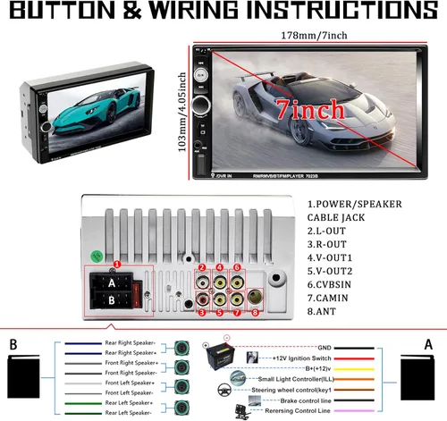 Vista 8 de Camecho Estéreo de coche 2 DIN Radio de coche 7 "reproductor MP5 con pantalla táctil HD pantalla digital Bluetooth multimedia soporte USB SD FM
