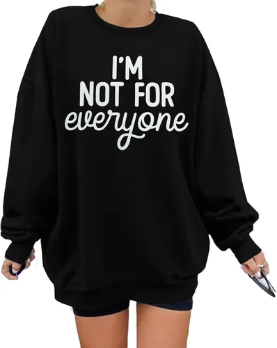 Vista 12 de Sudadera de gran tamaño para mujer, sudadera divertida con frases divertidas, casual, cuello redondo, suéter de manga larga para otoño