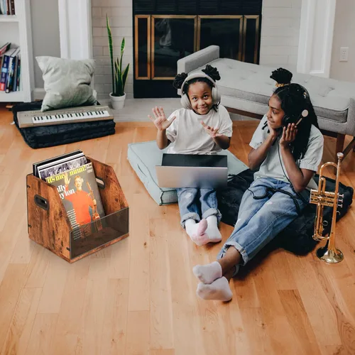 Vista 6 de Homeiju Caja de almacenamiento de discos de vinilo, estuche de caja de discos, soporte de álbum de discos de vinilo, estante de discos de vinilo