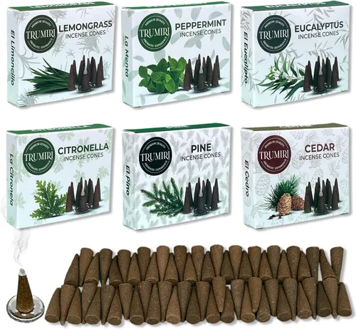 Vista 15 de TRUMIRI Conos de Incienso en Forma de Flor - Paquete Variado - Total 60 Conos de Incienso (6 Aromas x 10 Conos) - Peonía, Lila, Violeta, Madreselva