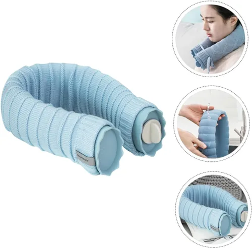 Vista 6 de Bolsa de agua caliente en forma de U con cubierta de punto extraíble de felpa suave y cálida para alivio de vértebra cervical para un ajuste cómodo