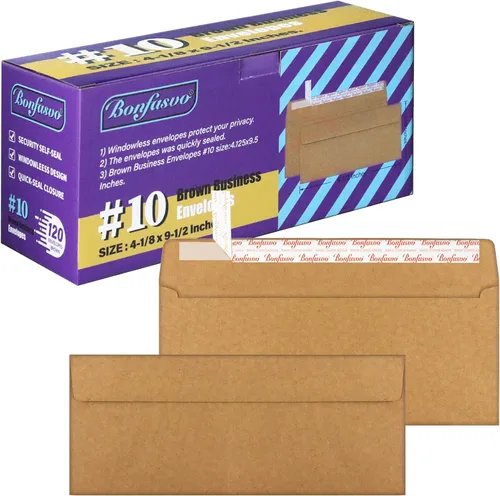 Vista 6 de Bonfasvo Paquete de 120 sobres de seguridad negros #10 de 4-1/8 x 9-1/2 pulgadas, sobres invisibles autoadhesivos de papel kraft sin ventanas