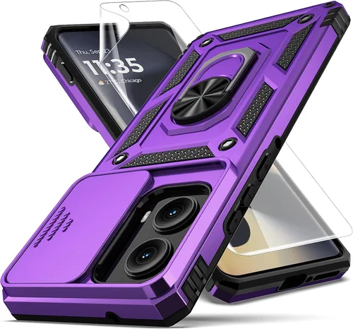 Vista 27 de Funda para Moto G 5G 2024, con Cubierta para Lente de Cámara Protector de Pantalla HD, [Grado Militar] Soporte de Montaje para Automóvil con Patilla