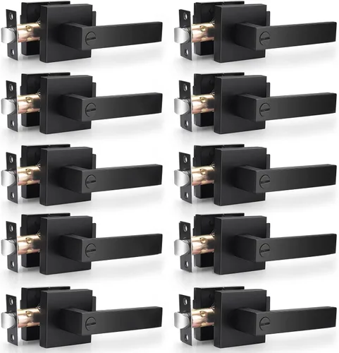 Vista 8 de Probrico - Manija de puerta negra resistente para interior, manija de puerta para dormitorio y baño, palanca de puerta de privacidad sin llave, Negro