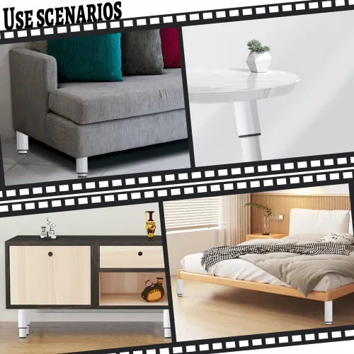 Vista 5 de Paquete de 8 patas de metal ajustables para muebles, patas de gabinete resistentes para marco central de cama, patas de soporte para mesa y sofá