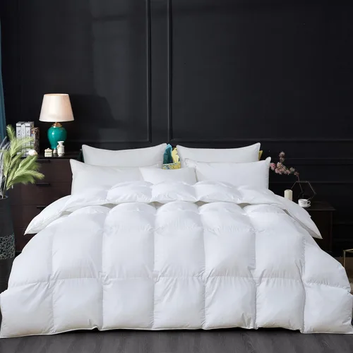 Vista 18 de Lujoso edredón de plumas de ganso de color blanco sólido, tamaño King, para invierno, caja deflectora, funda 100% algodón egipcio, 70 onzas