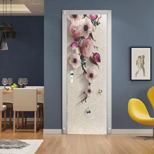 Vista 27 de Adhesivos 3D para puerta, murales para despegar y pegar, diseño de flores, autoadhesivas, removibles, de PVC, impermeable, póster para dormitorio