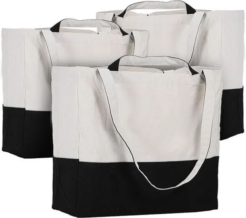 Vista 8 de Bolsa de lona reutilizable LINICE con asa larga y asa corta plegable, resistente y lavable (paquete de 3) Asas largas/cortas