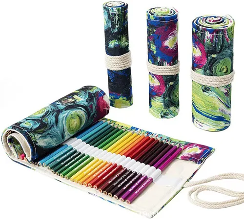 Vista 11 de Maydahui Rollo de lápiz de color de lona 24 ranuras Animales de dibujos Animales de dibujos animados