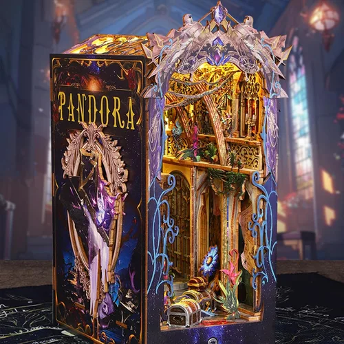 Vista 5 de ISSEVE Kit de rincón de libros, rompecabezas de madera 3D, kit de casa en miniatura para decoración de estante de rincón de libros, soporte mágico