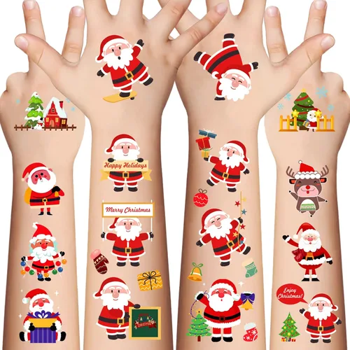 Awinmay Tatuajes temporales de Navidad para niños, rellenos de calcetines y regalos - 240 piezas de pegatinas falsas de tatuajes de Navidad para