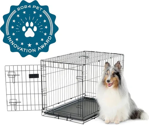Vista 14 de Jaula para perro Carlson segura y compacta de doble puerta metálica, pequeña con panel divisor