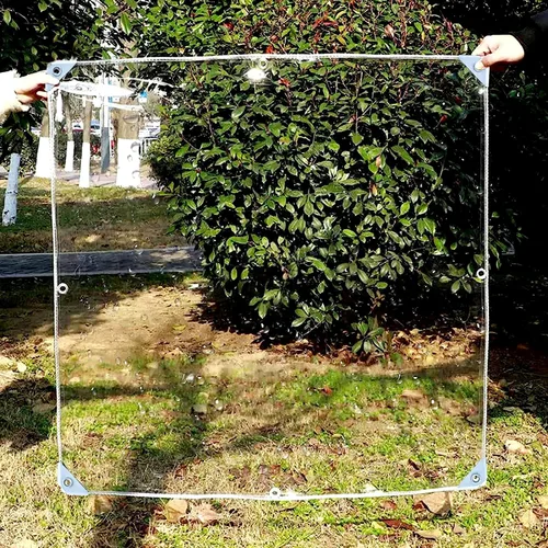 Vista 2 de Lona impermeable transparente de 3.3 x 8.2 pies, cubierta de lona de vinilo de PVC transparente resistente con ojales, impermeable antidesgarros