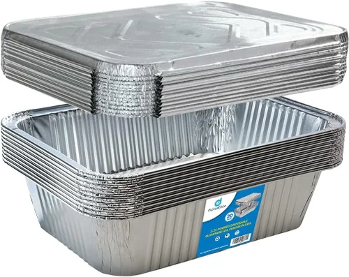 Vista 10 de Diplastible Bandejas de Aluminio Desechables Oblongas con Tapas - Paquete de 10 - Bandeja de 8.5 x 6 x 2.5 pulgadas de 5 libras con Cubiertas