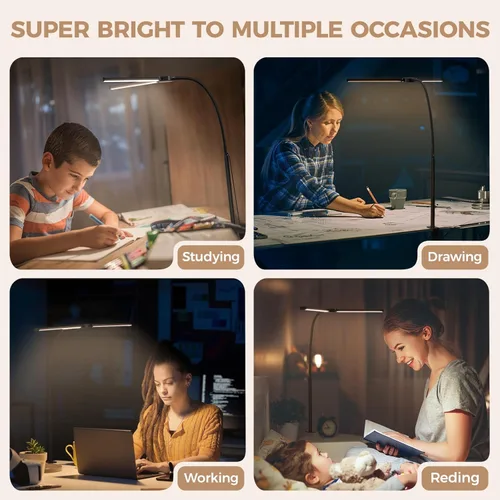 Vista 6 de Voncerus Lámpara LED de escritorio para oficina en casa, luz de arquitecto de doble cabezal con abrazadera, luz de clip para monitor de computadora