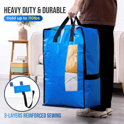 Vista 5 de TAILI Paquete de 2 Bolsas de Mudanza Azules con Correas de Mochila Ajustables, Suministros para Mudanzas, Alternativa a Cajas de Mudanza, Bolsas