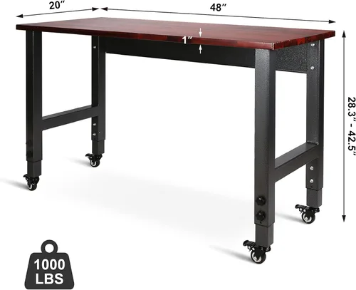 Vista 2 de Olympia Tools Banco de trabajo de altura ajustable de 48 pulgadas, con 14 niveles de ajuste de altura y banco de trabajo móvil resistente