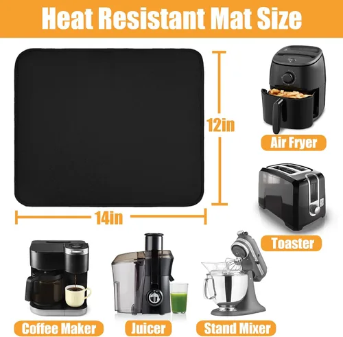 Vista 2 de Alfombrilla resistente al calor para freidora de aire, freidora profunda, horno, almohadillas calientes negras de 12 x 14 pulgadas para protector