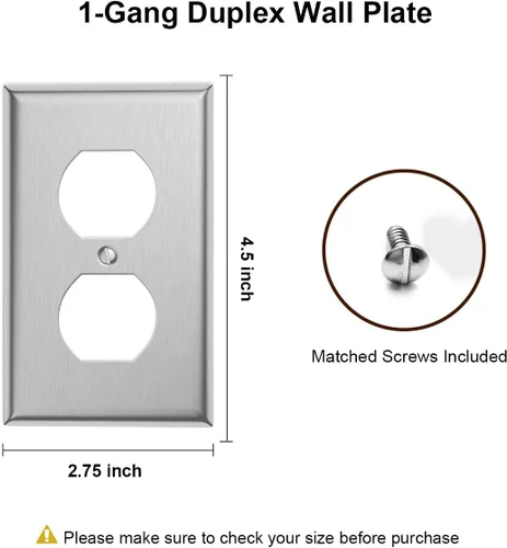 Vista 7 de Paquete de 4 cubiertas de salida de placa de interruptor de pared dúplex individual – Cubiertas de placa de salida de receptáculo de acero