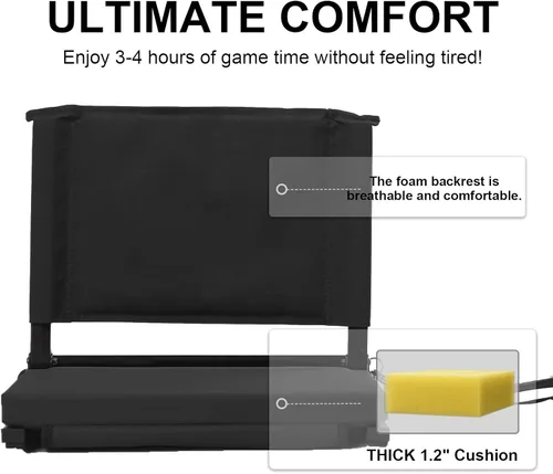 Vista 4 de Asientos de estadio con soporte trasero para gradas, sillas plegables con respaldo y cojín, silla acolchada para estadio con correa para el hombro