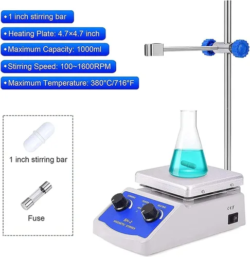 Vista 4 de Powerful Lab Magnetic Stirrer, Magnetic Stirrer Hot Plate with Heating, 180W Heating Power 0-1600 RPM with Support Stand