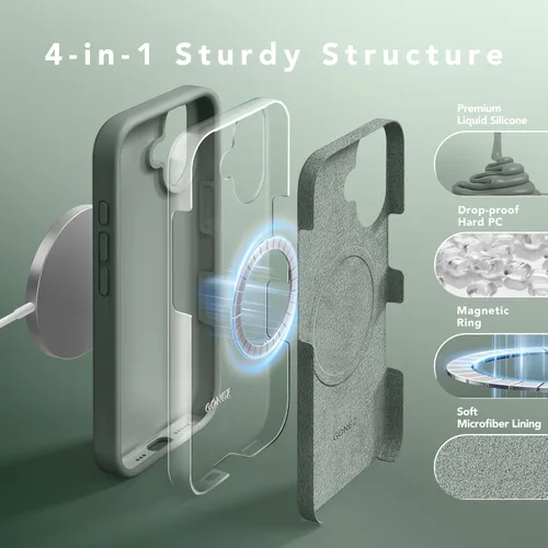 Vista 1033 de GONEZ Funda magnética para iPhone 14, compatible con Magsafe, con protector de pantalla + protector de cámara, forro de microfibra antiarañazos