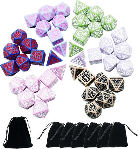Vista 10 de SmartDealsPro Juegos de dados poliédricos retro con bolsas para D&D DND RPG MTG Dungeon and Dragons Tabla de mesa Roll Juegos D4 D6 D8 D10 D% D12 D20