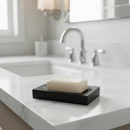 Vista 2 de Jabonera de resina negra para baño y hogar, soporte para jabón negro para baño o ducha, accesorio moderno