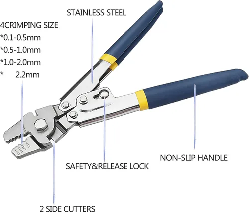 Vista 4 de Kit de tensor y herramienta de prensado de cuerda de alambre, cable de avión recubierto de vinilo de 100 pies