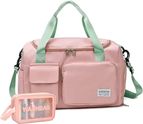 Vista 54 de Bolsa de Gimnasio Pequeña para Mujer, Bolsa de Lona de Viaje, Bolsa de Fin de Semana con Compartimento para Zapatos