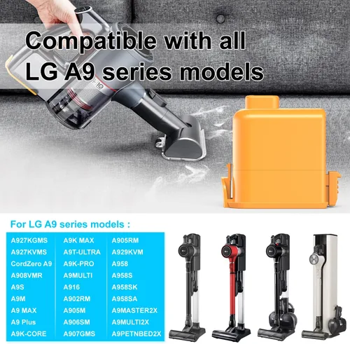 Vista 3 de Batería de repuesto de 25.55V 2600mAh para LG Cord Zero A9, para Lg Cordzero A949, A927KGMS, A927KVMS, A908VMR, A9S, A9M, A9 MAX, A9 Plus, A9K-CORE