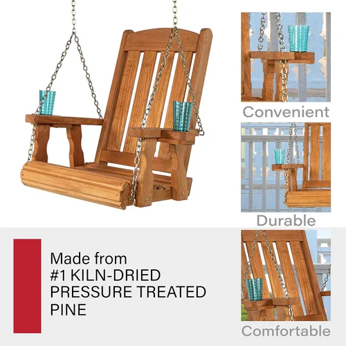 Vista 5 de Amish Casual Silla columpio con tratamiento a presión de misión resistente con portavasos (mancha de cedro)