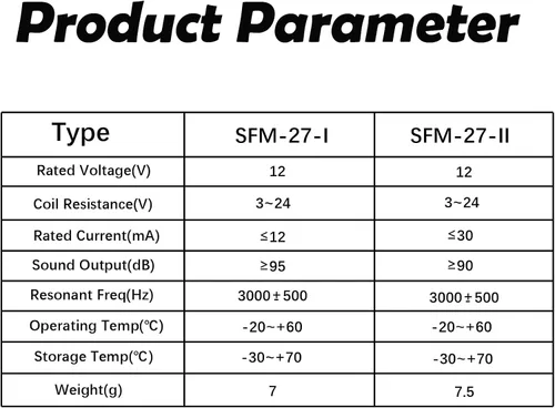 Vista 2 de mxuteuk 6pcs DC 3-24V con cable electrónico zumbador alarma sonda altavoz intermitente tono de pitido SFM-27-II