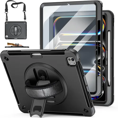 Vista 28 de Funda para iPad Pro 11 M5 2025/M4 2024: Funda protectora para iPad Pro de 11 pulgadas 5ª generación con protector de pantalla, soporte, asa y correa