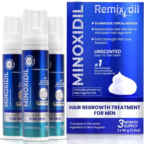 Remixidil - Espuma de minoxidil al 5% para hombre | Tratamiento de crecimiento capilar para hombres | Fórmula clínicamente probada para la pérdida