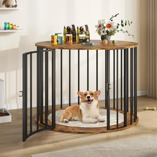 Vista 3 de Mueble de jaula para perros de 32 pulgadas para perros grandes y medianos, perrera de madera para interiores, mesa auxiliar decorativa para casa