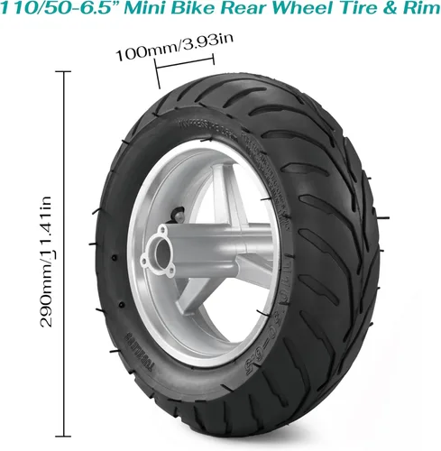 Vista 2 de 110/50-6.5" Neumáticos para mini bicicleta, rueda trasera y llanta para bicicleta de bolsillo, paquete de llanta y rueda con cámara