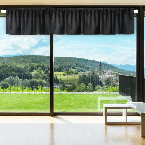 Vista 5 de Frienda 4 cortinas opacas de tela negra para ventanas, cortinas de sótano, cenefa con bolsillo para barra, cenefas de ventana para dormitorio